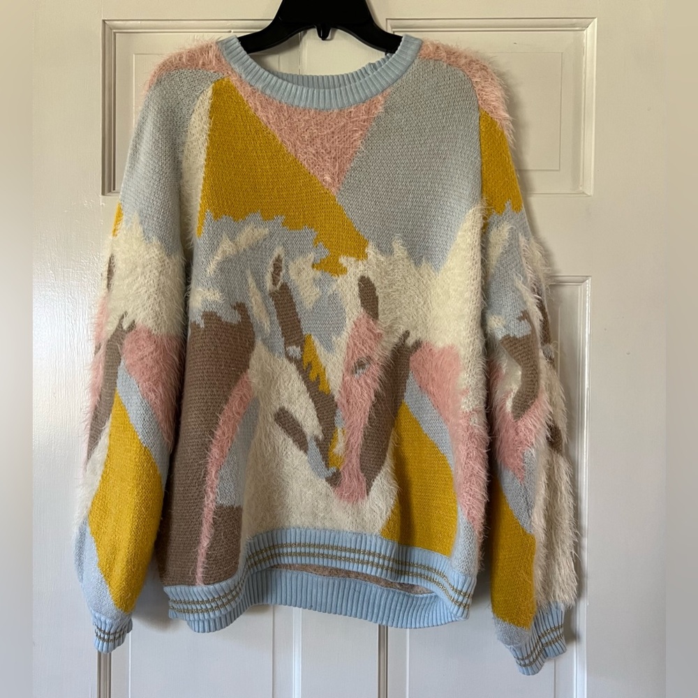 Pastel Multi-Color Fuzzy Crewneck Sweater